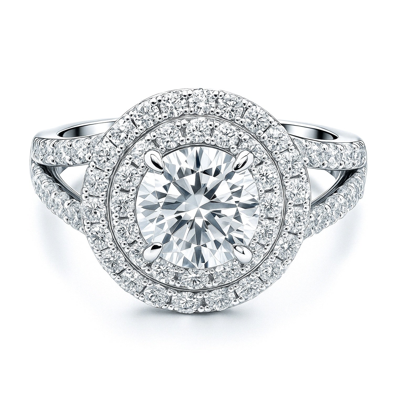 Halo CZ Split Shank Ring in Sterling Silver