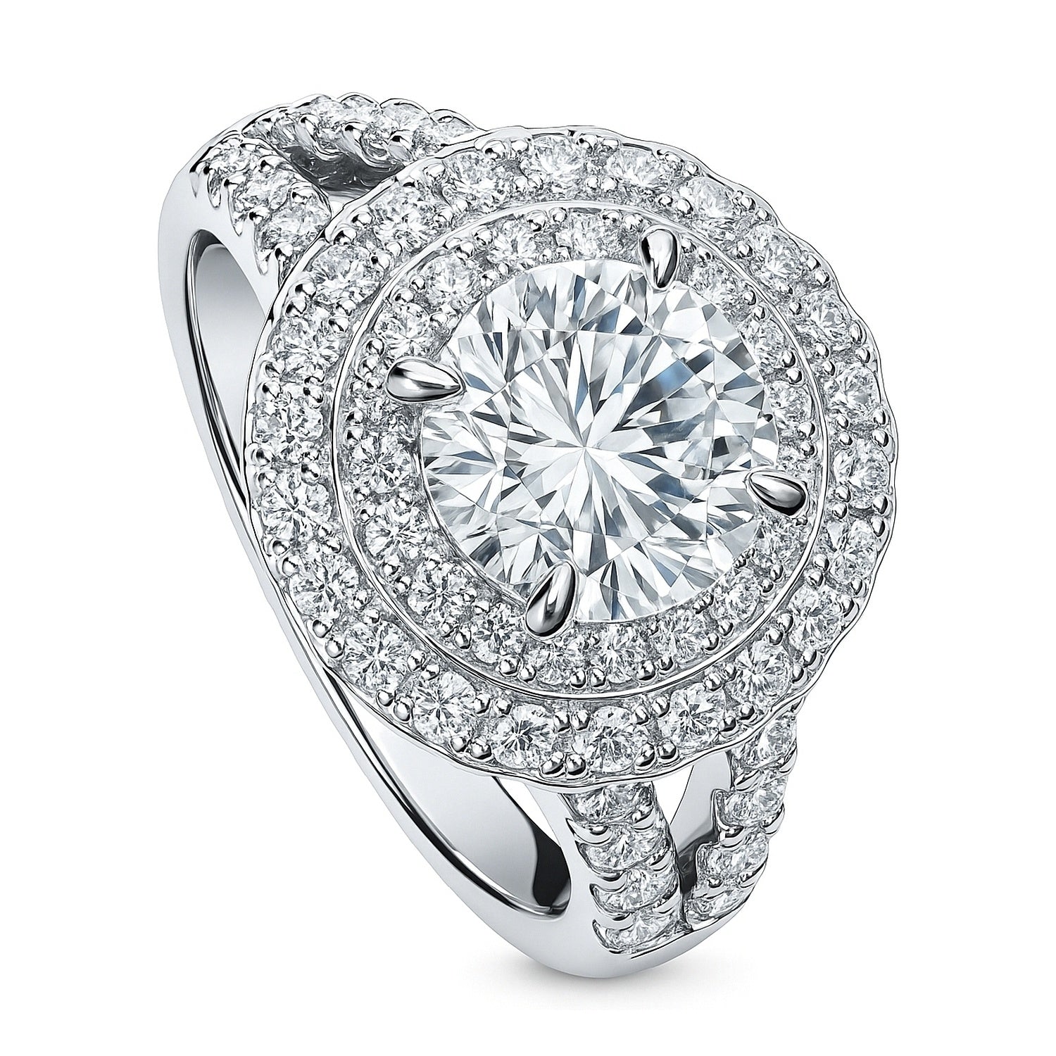 Halo CZ Split Shank Ring in Sterling Silver