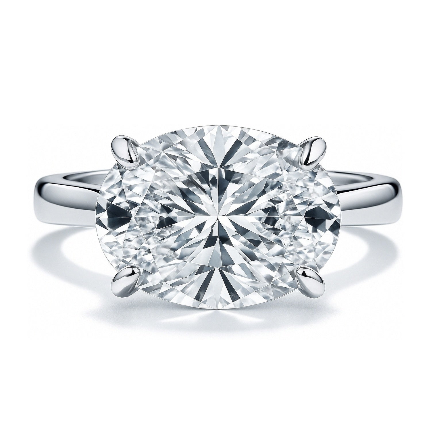 Solitaire East-West 5.5ct Oval CZ Ring in Sterling Silver