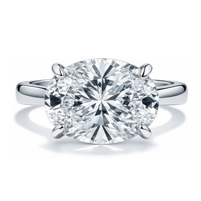Solitaire East-West 5.5ct Oval CZ Ring in Sterling Silver