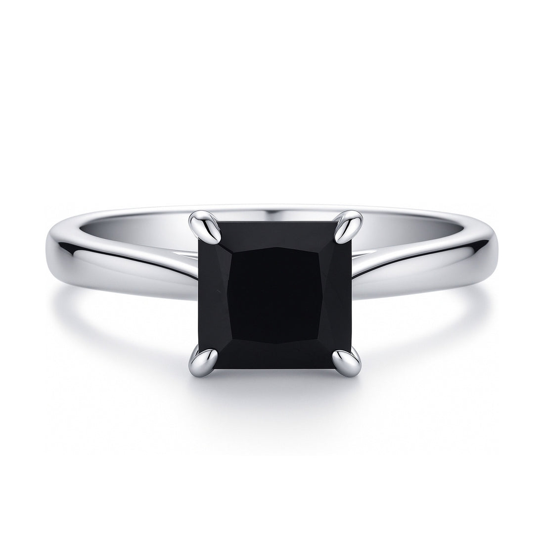 Solitaire 1.2ct Black Princess CZ Ring in Sterling Silver
