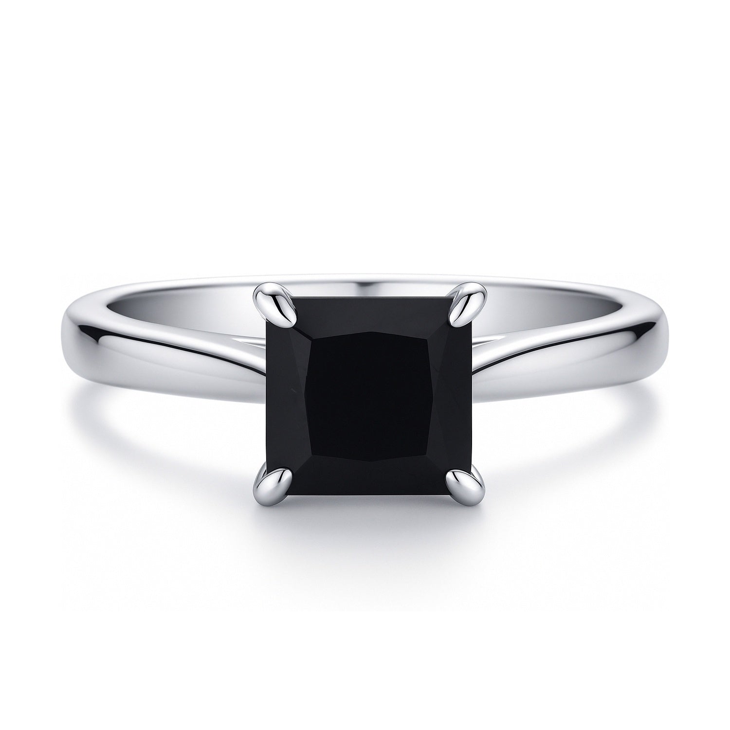Solitaire 1.2ct Black Princess CZ Ring in Sterling Silver, 1 of 10