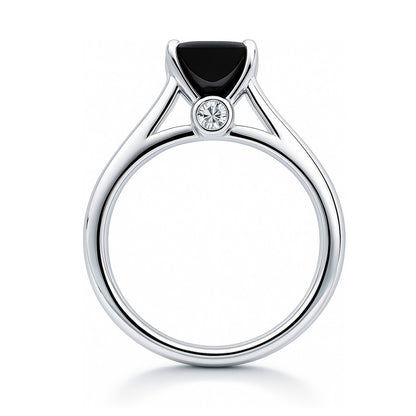Solitaire 1.2ct Black Princess CZ Ring in Sterling Silver