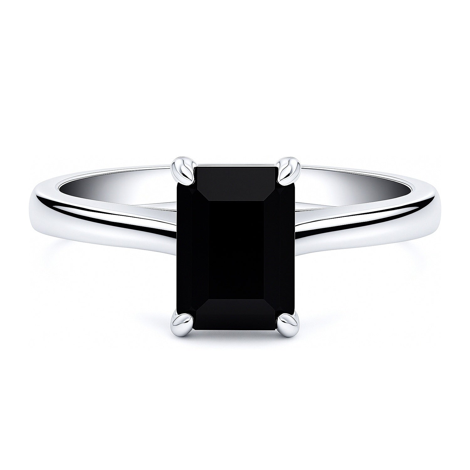 Solitaire 1ct Black Emerald Cut CZ Ring in Sterling Silver, 1 of 10