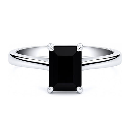 Solitaire 1ct Black Emerald Cut CZ Ring in Sterling Silver