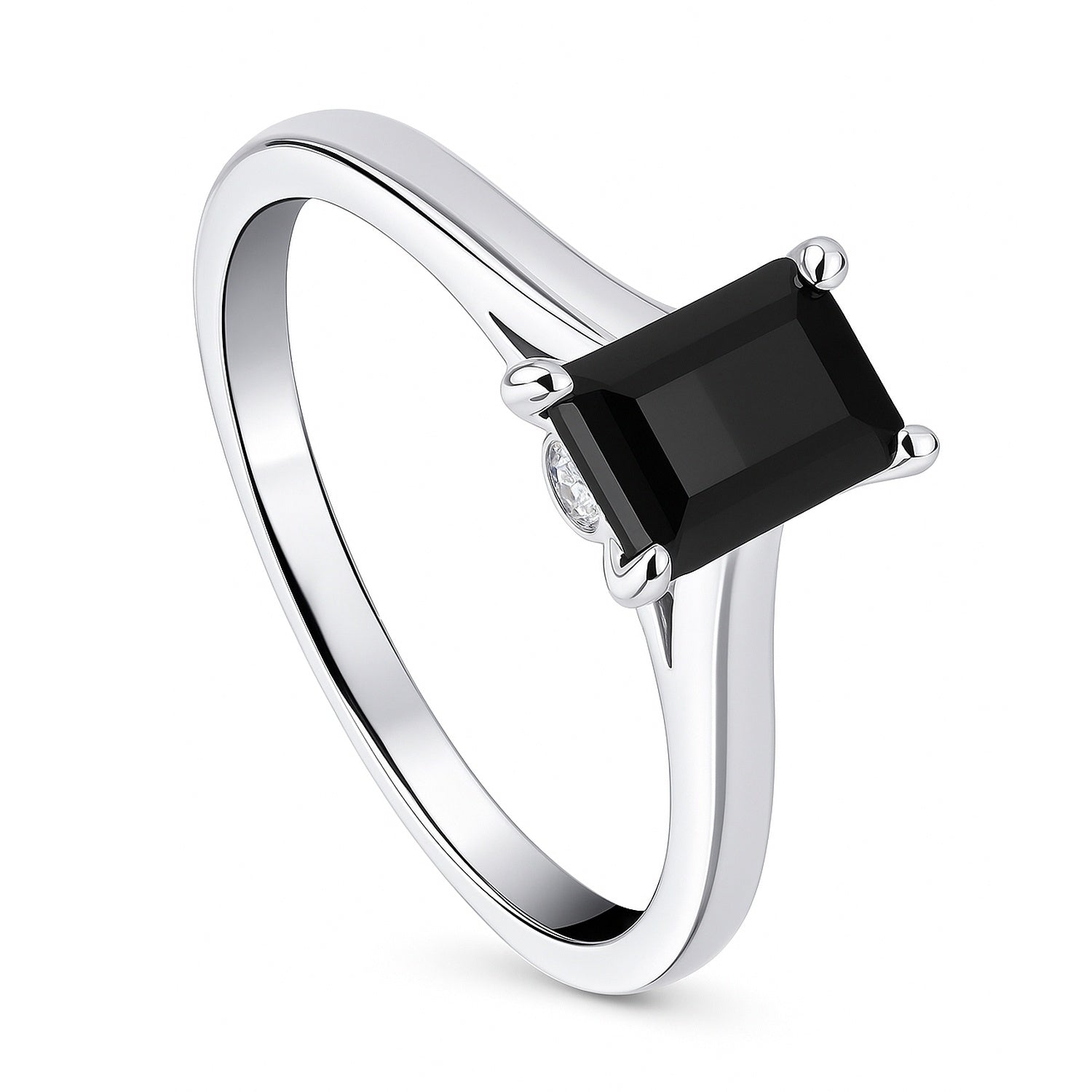 Solitaire 1ct Black Emerald Cut CZ Ring in Sterling Silver, 4 of 10