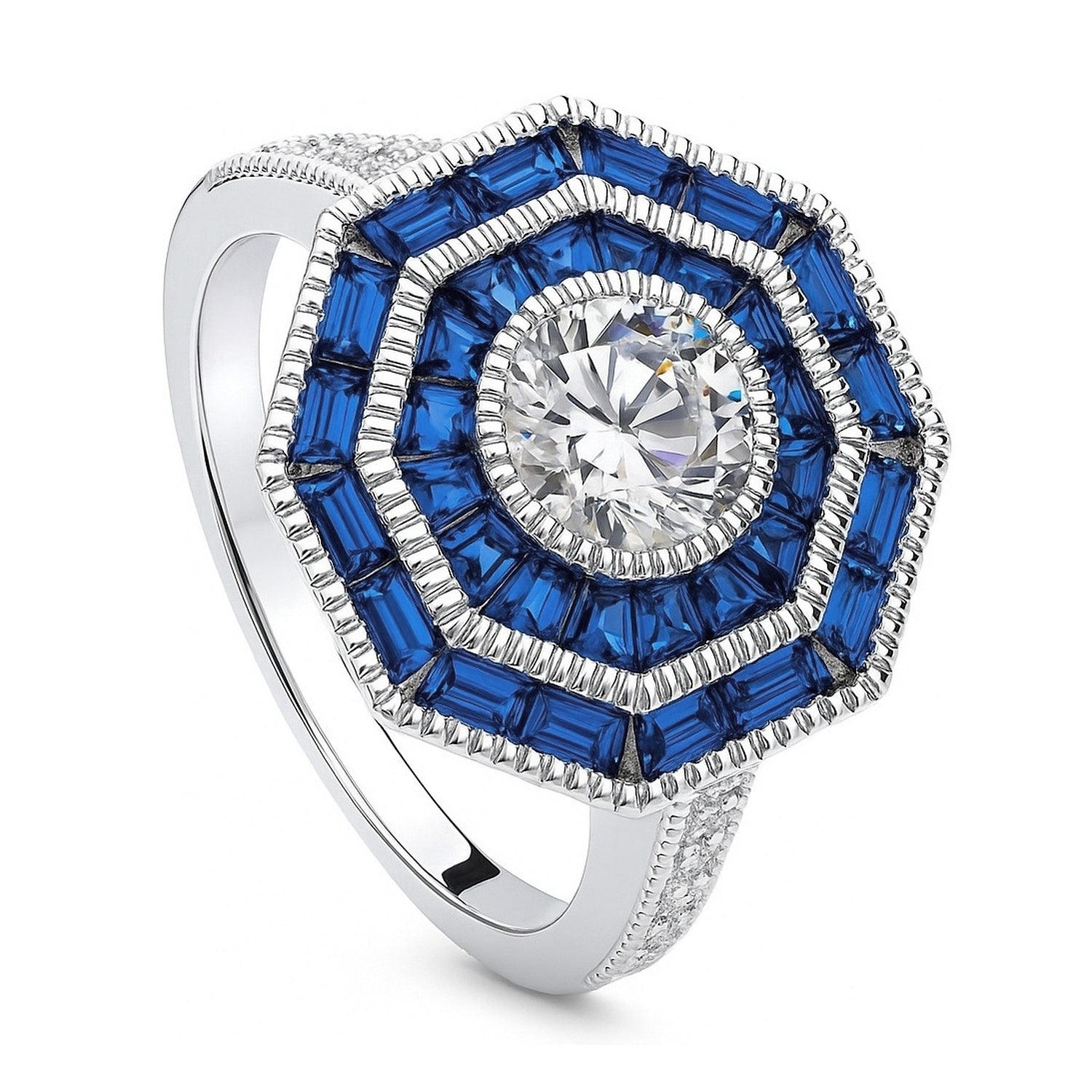 Halo Art Deco Milgrain CZ Ring in Sterling Silver, 4 of 11