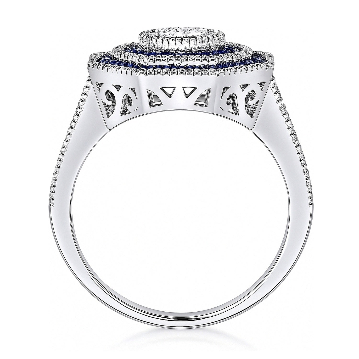 Halo Art Deco Milgrain CZ Ring in Sterling Silver