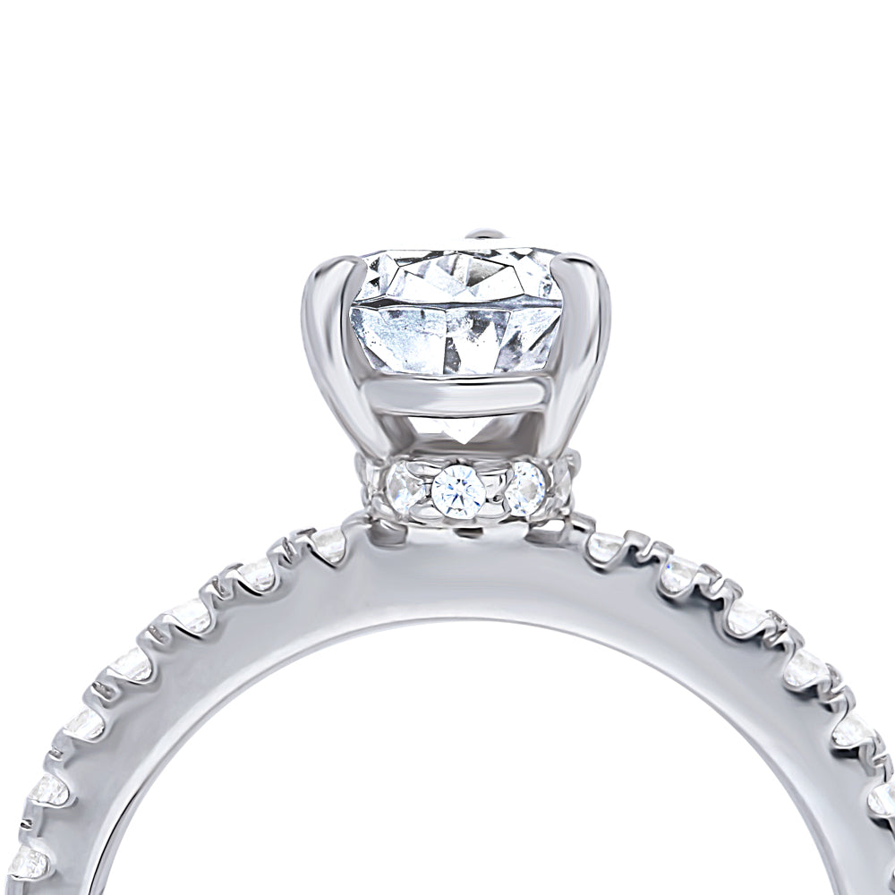 Solitaire Hidden Halo 1.8ct Pear CZ Ring in Sterling Silver