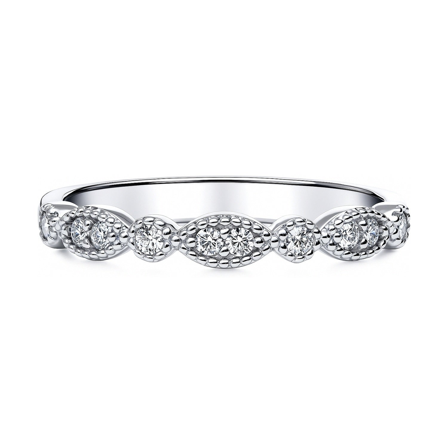 Milgrain Art Deco Crown Set CZ Eternity Ring in Sterling Silver, 1 of 11