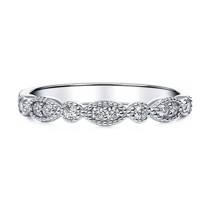 Milgrain Art Deco Crown Set CZ Eternity Ring in Sterling Silver