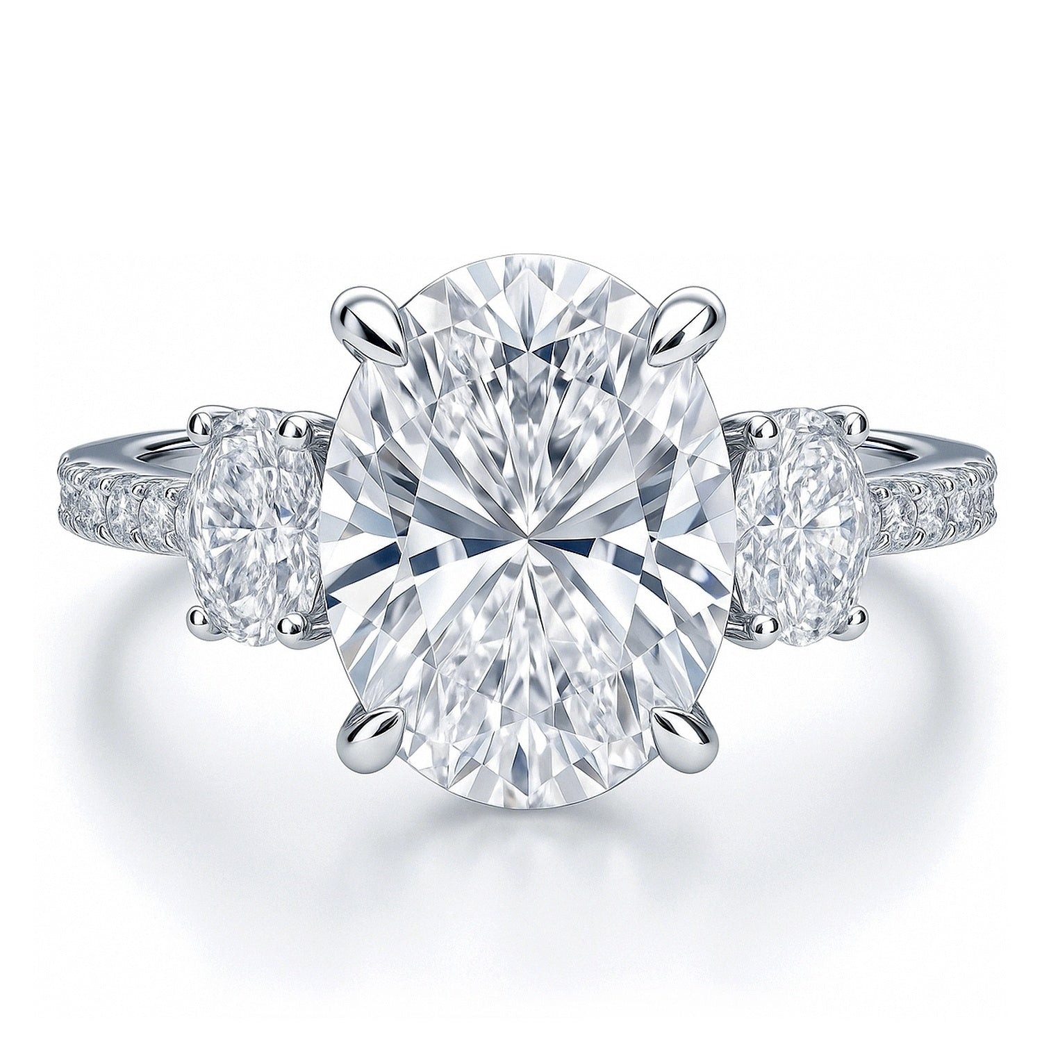 3-Stone 5.5ct Oval CZ Ring in Sterling Silver, 1 of 11