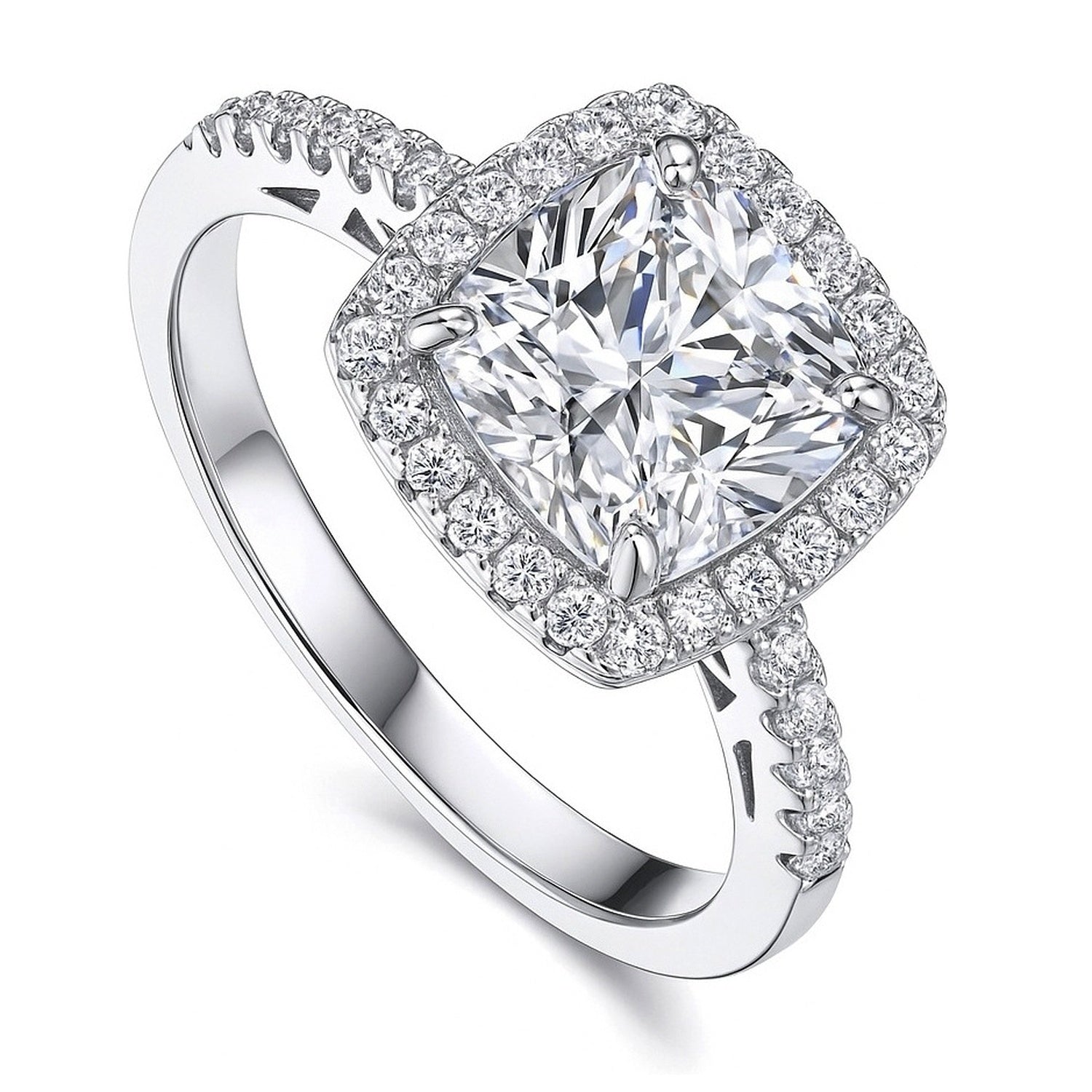 Halo Cushion Cut CZ Ring in Sterling Silver