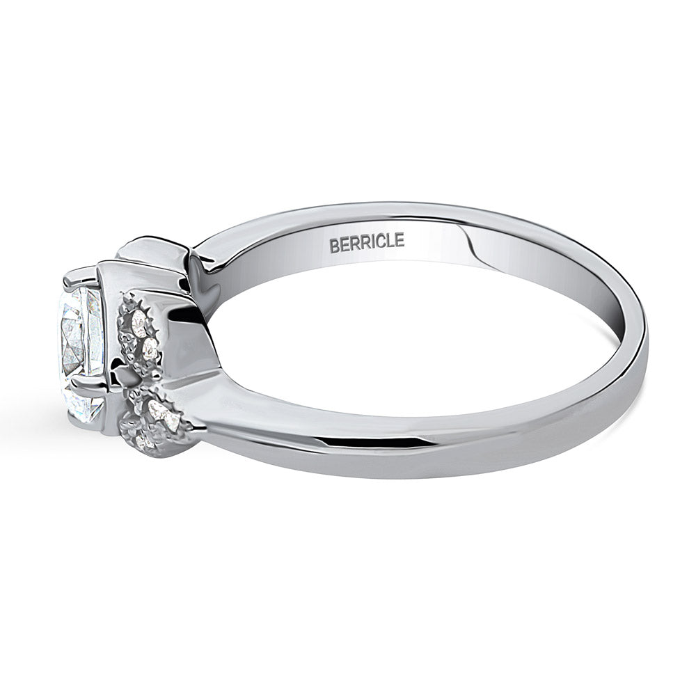 Angle view of Flower Solitaire 0.8ct CZ Ring in Sterling Silver, 5 of 9