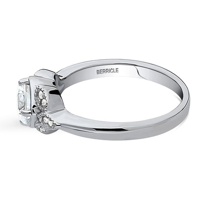 Flower Solitaire 0.8ct CZ Ring in Sterling Silver