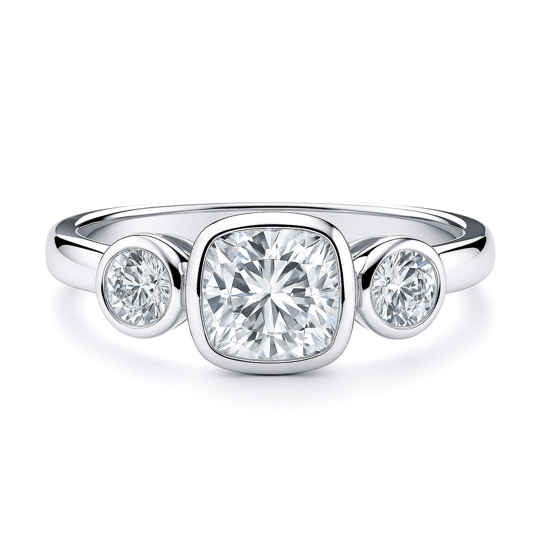 3-Stone 1.25ct Cushion CZ Ring in Sterling Silver