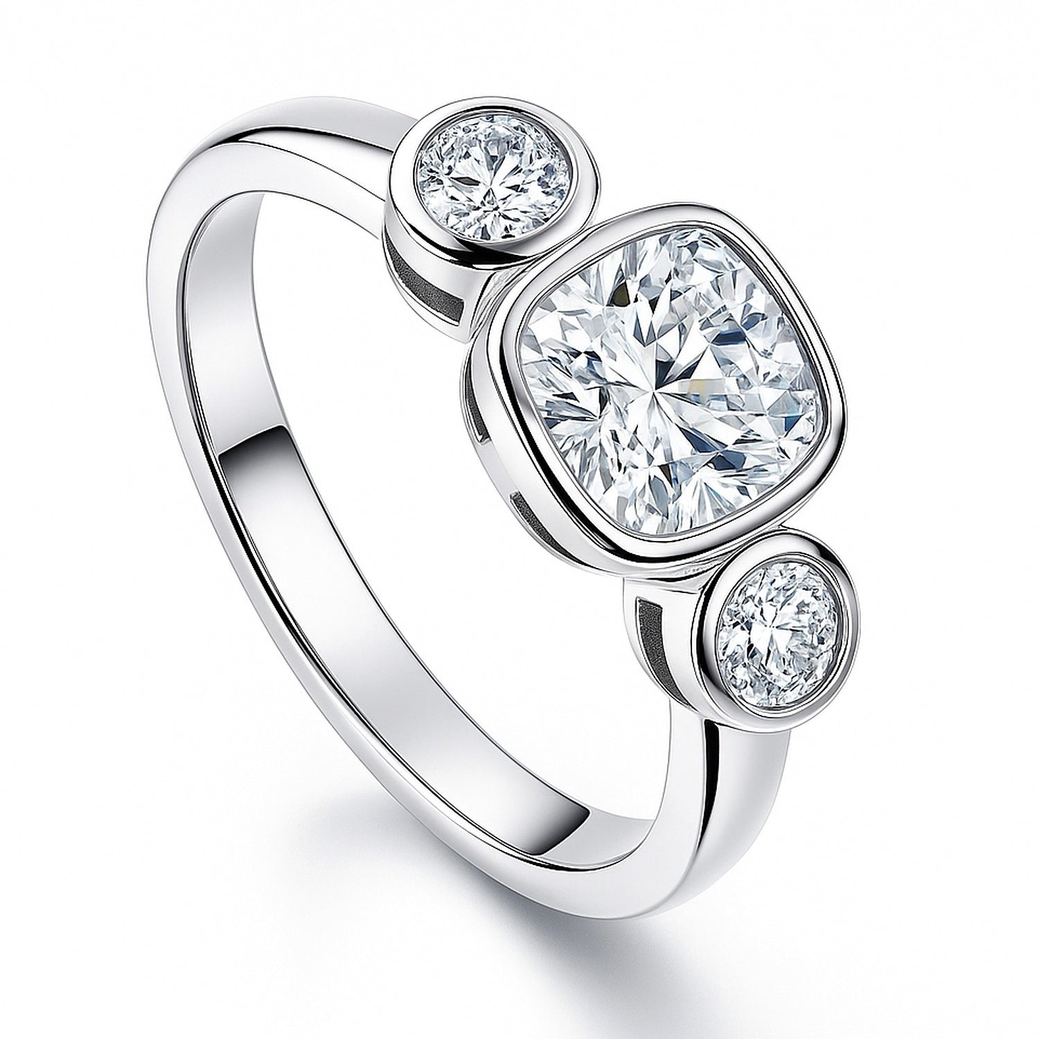 3-Stone 1.25ct Cushion CZ Ring in Sterling Silver, 4 of 8