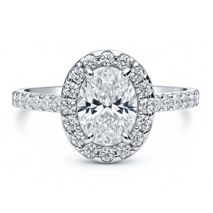 Halo Oval Cut CZ Ring in Sterling Silver