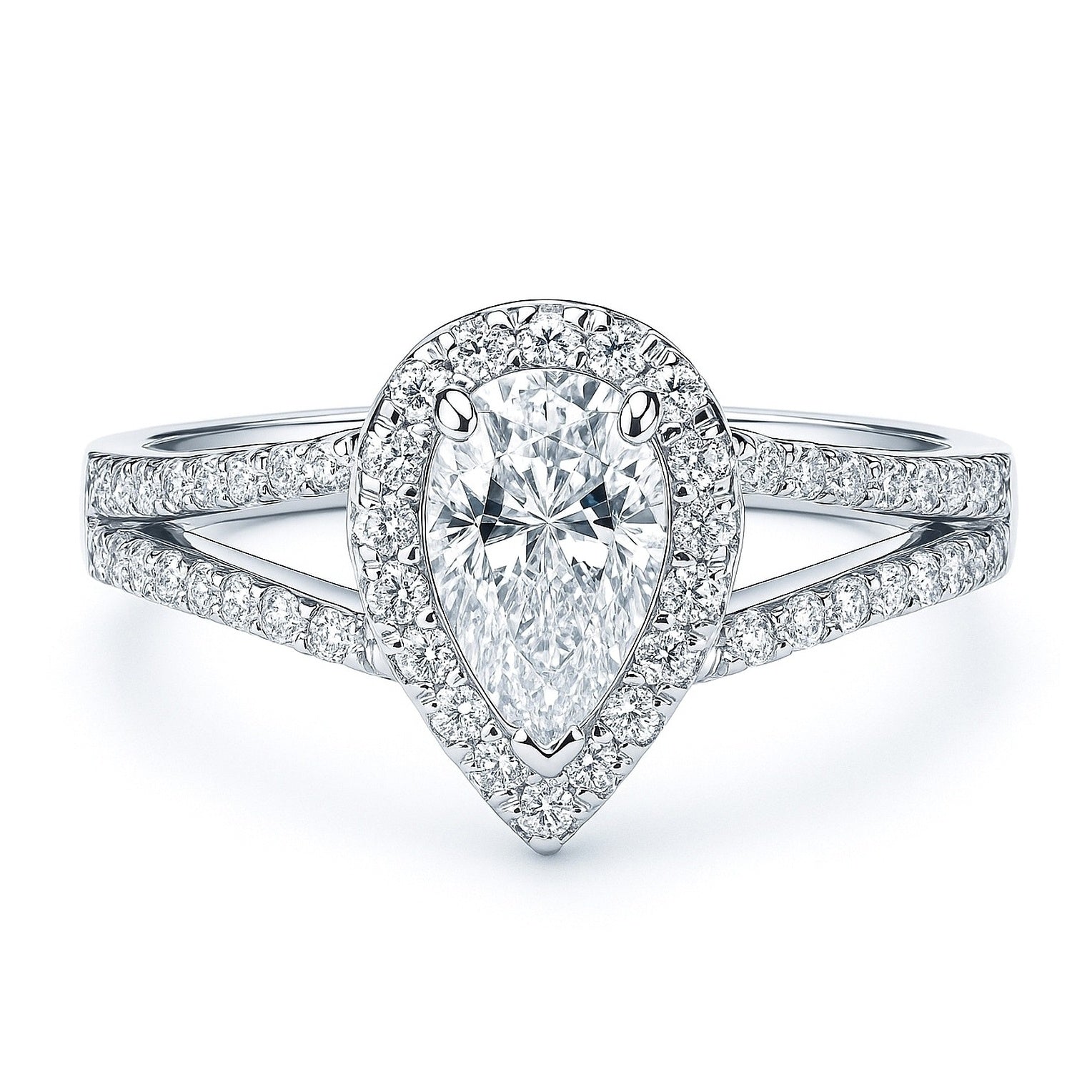 Halo Pear CZ Split Shank Ring in Sterling Silver, 1 of 11