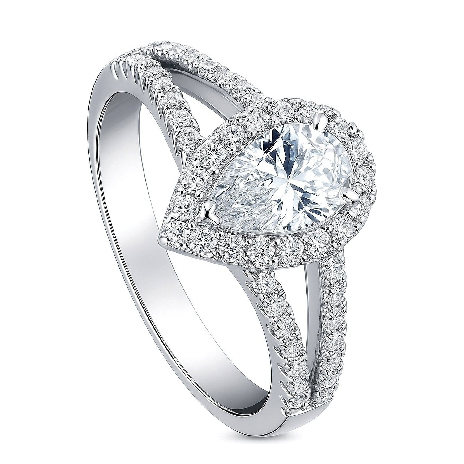 Halo Pear CZ Split Shank Ring in Sterling Silver, 4 of 11