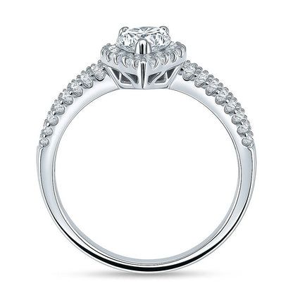 Halo Pear CZ Split Shank Ring in Sterling Silver