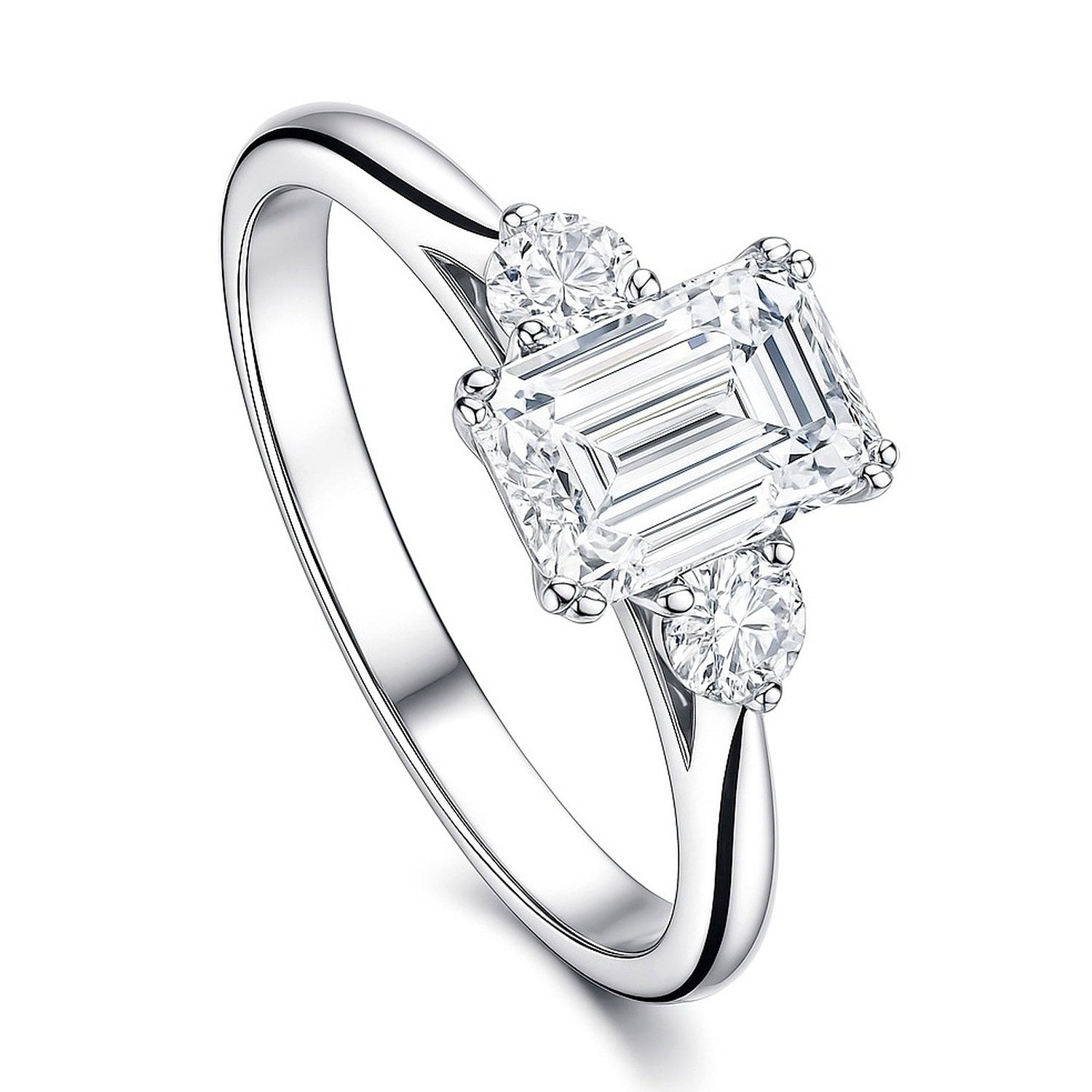 3-Stone 1ct Emerald Cut CZ Ring in Sterling Silver