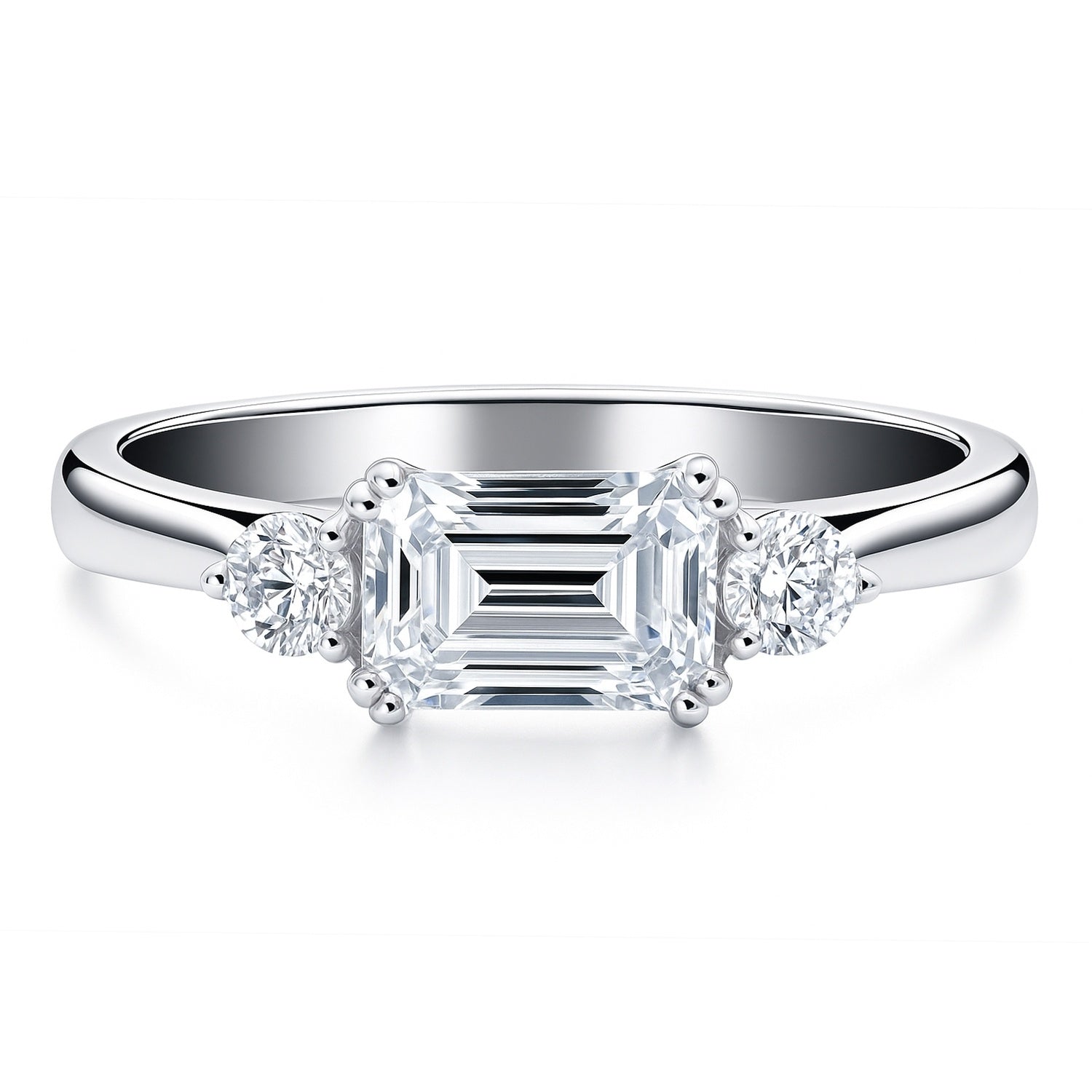 3-Stone East-West 1ct Emerald Cut CZ Ring in Sterling Silver