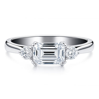 3-Stone East-West 1ct Emerald Cut CZ Ring in Sterling Silver