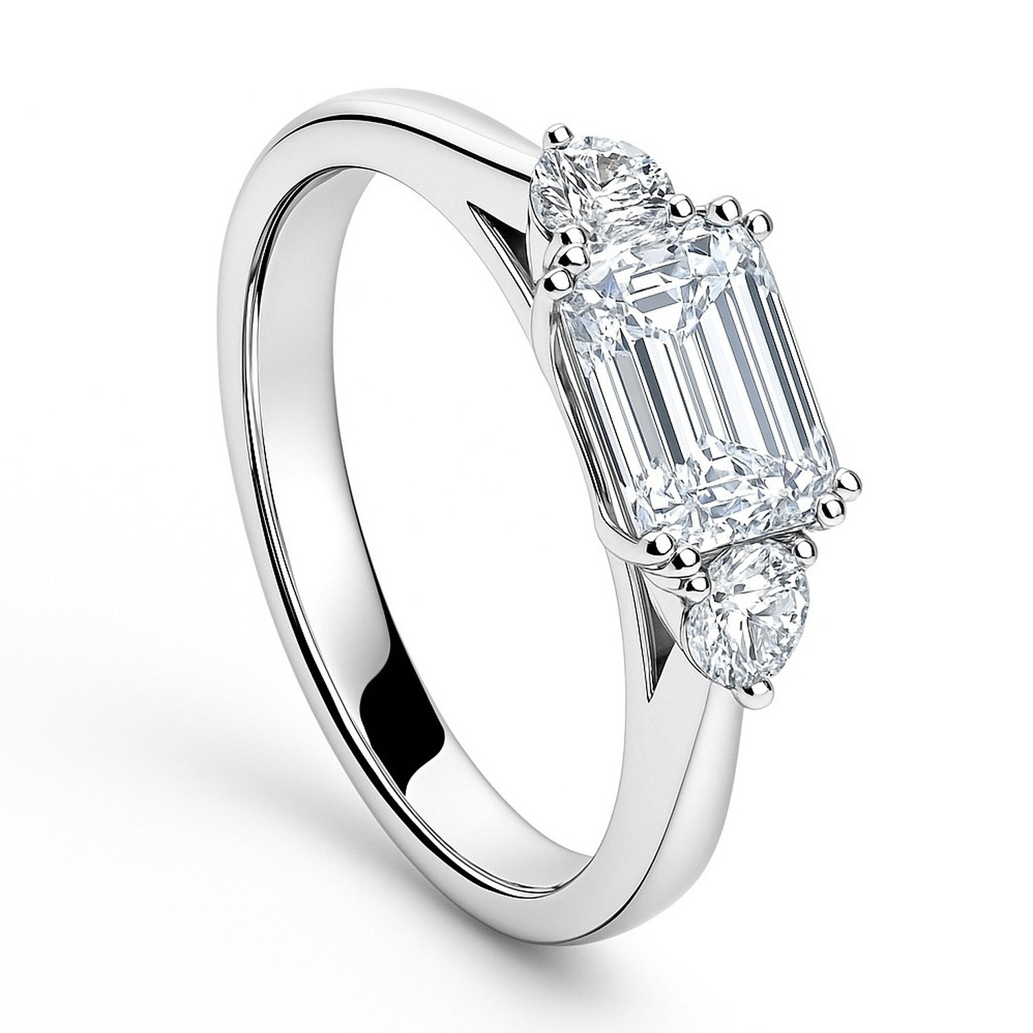 3-Stone East-West 1ct Emerald Cut CZ Ring in Sterling Silver, 4 of 7