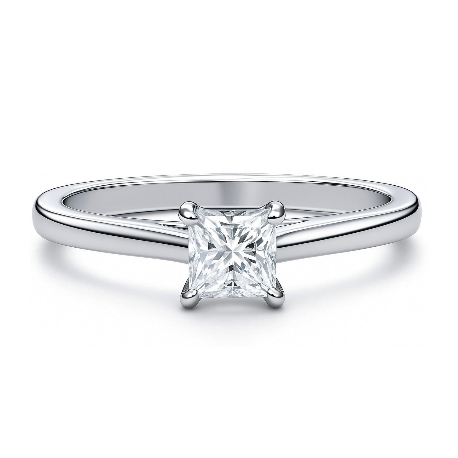 Solitaire 0.4ct Princess CZ Ring in Sterling Silver, 1 of 7