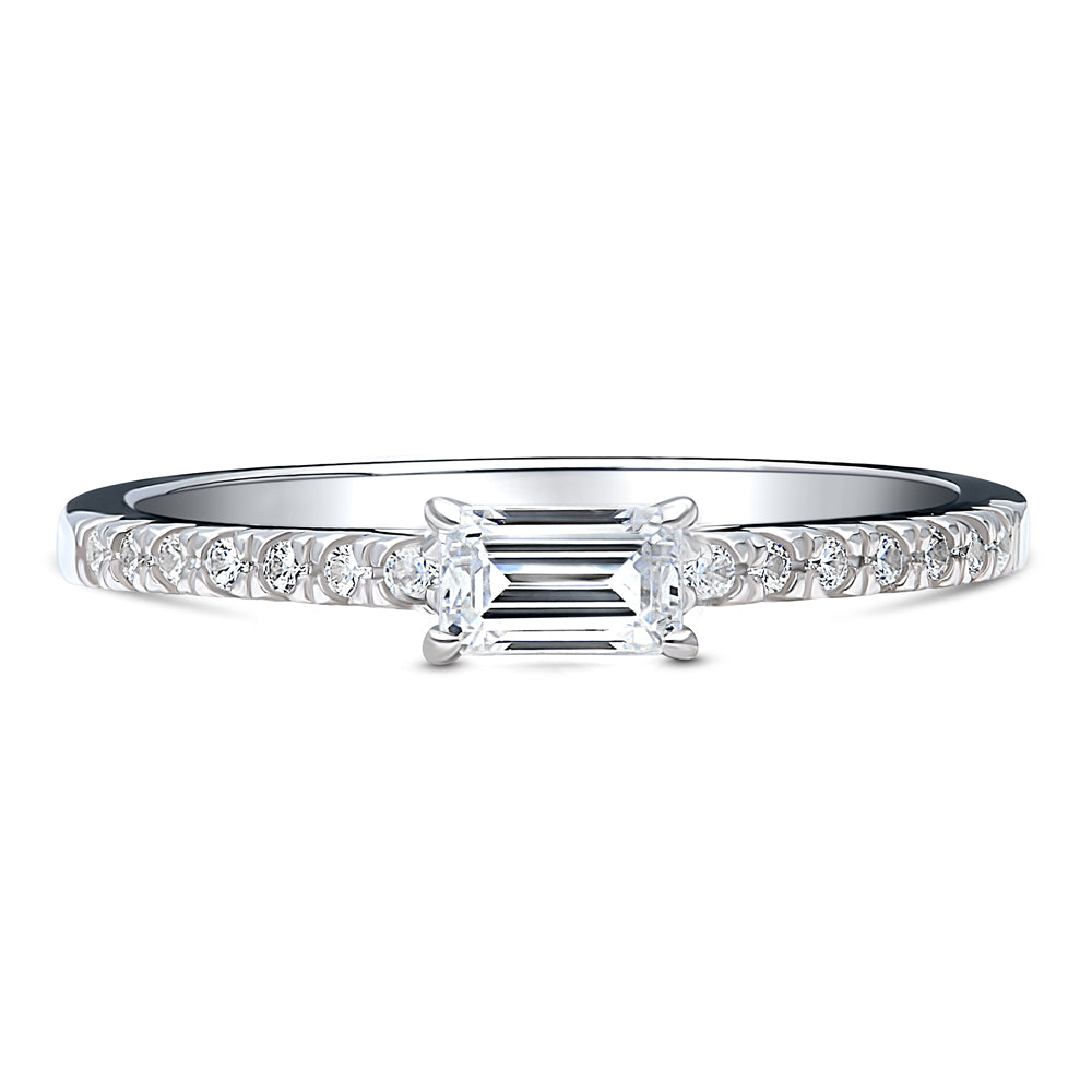 Solitaire East-West 0.3ct Emerald Cut CZ Ring in Sterling Silver, 1 of 8