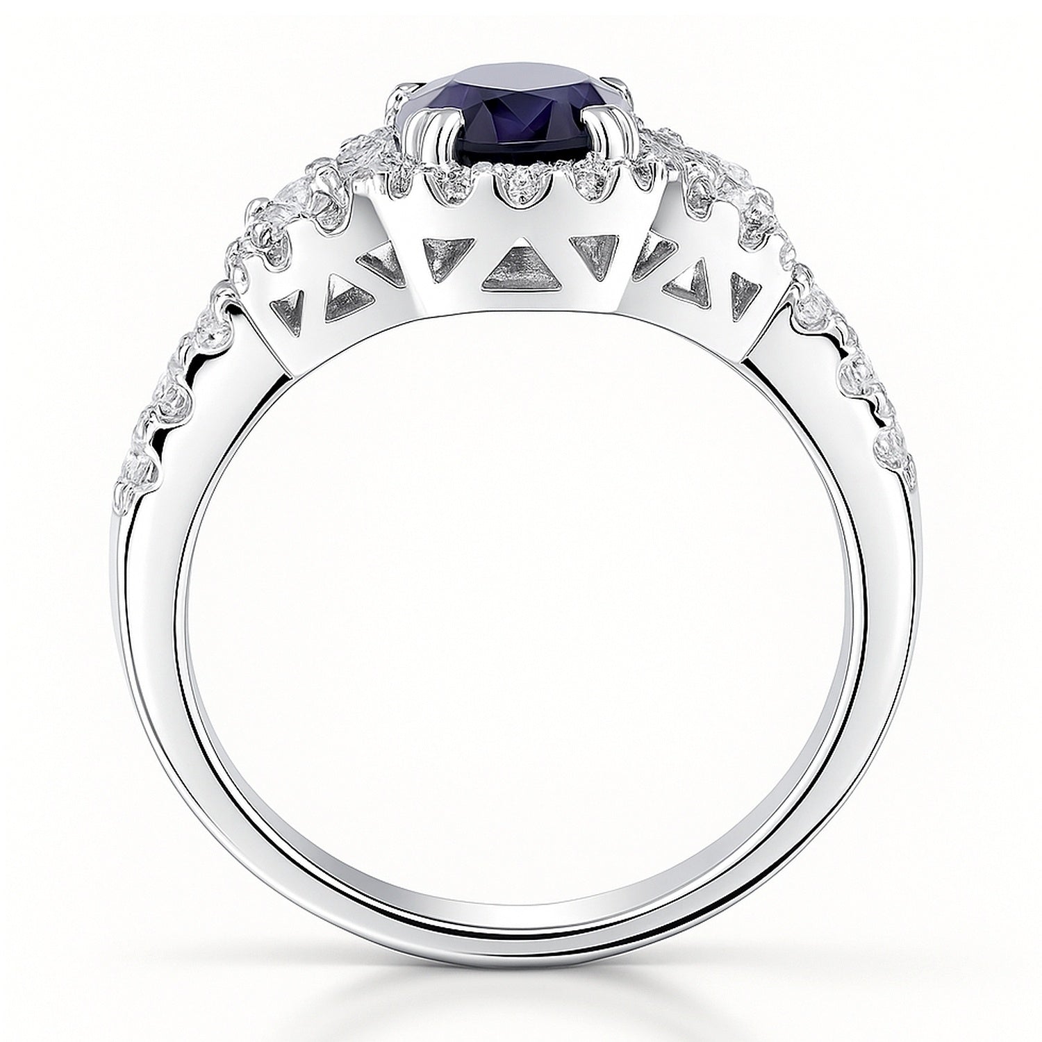 3-Stone Halo Art Deco Sapphire-Blue CZ Ring in Sterling Silver, 8 of 9