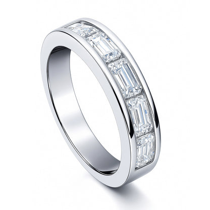5-Stone Channel Emerald Cut CZ Eternity Ring in Sterling Silver