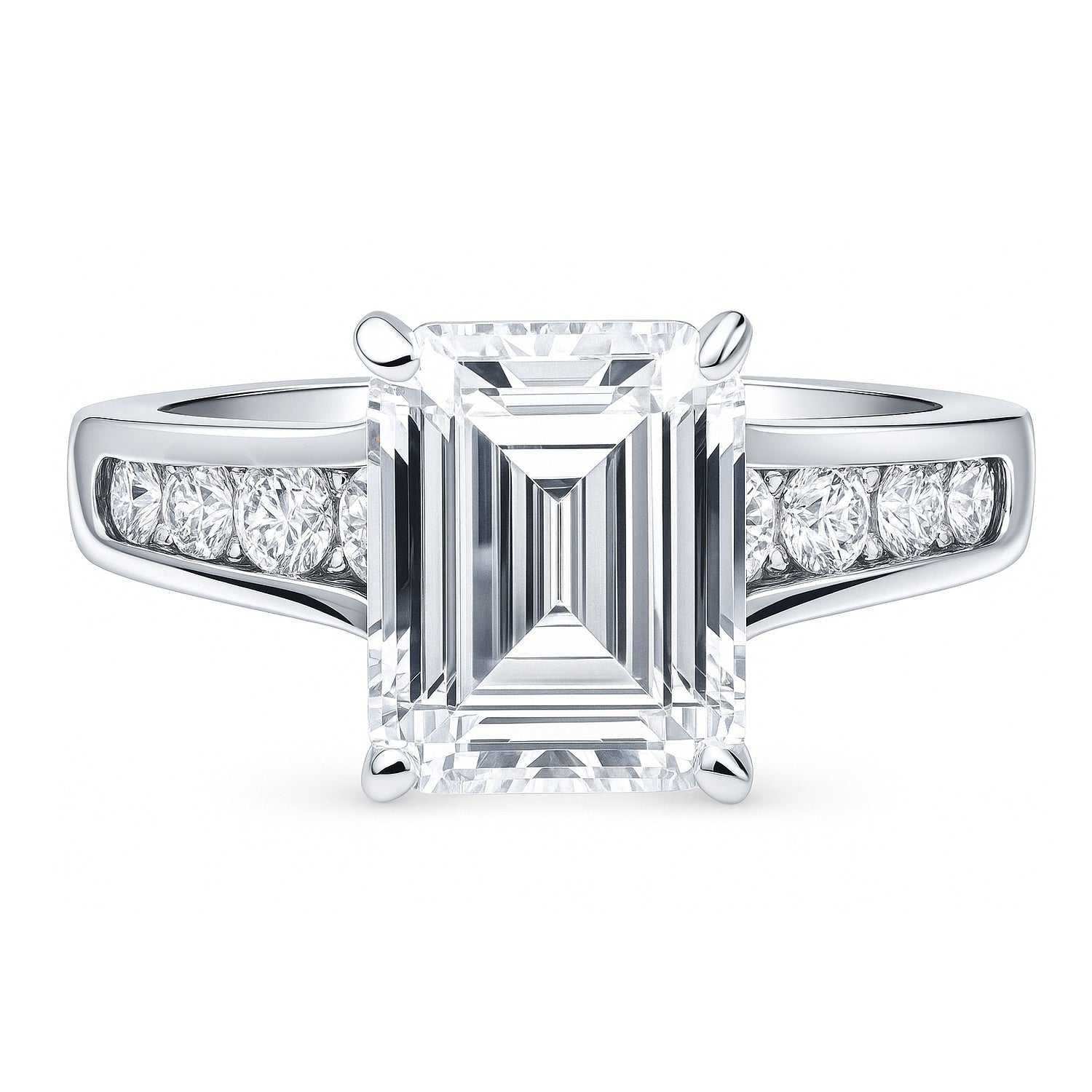 Solitaire 3.8ct Emerald Cut CZ Ring in Sterling Silver, 1 of 8