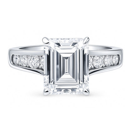 Solitaire 3.8ct Emerald Cut CZ Ring in Sterling Silver