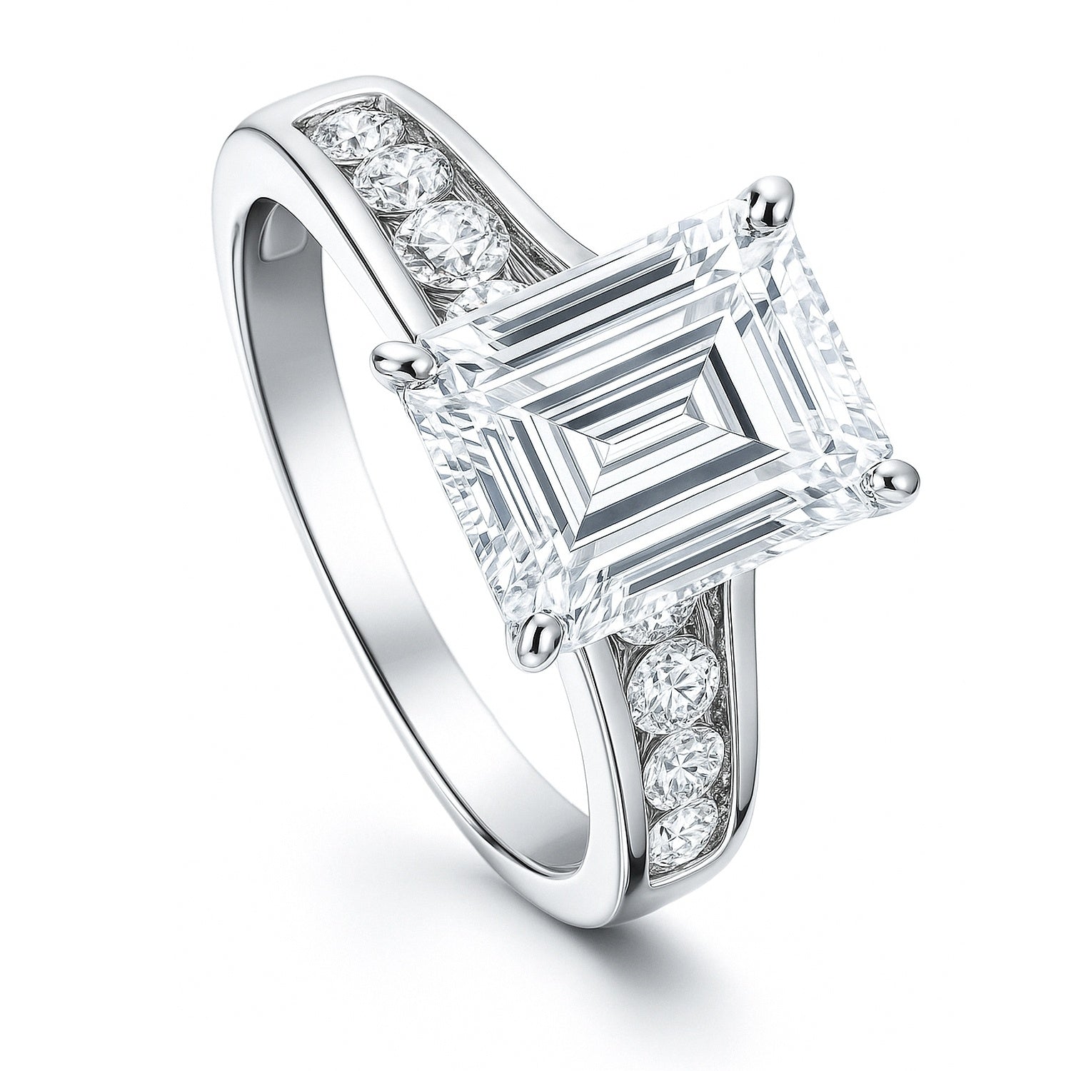 Solitaire 3.8ct Emerald Cut CZ Ring in Sterling Silver