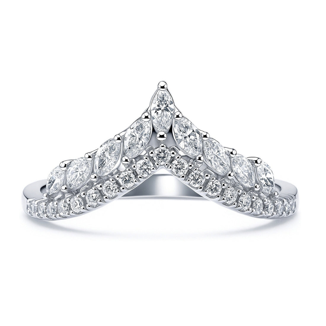 Wishbone Crown V Shaped CZ Eternity Ring in Sterling Silver