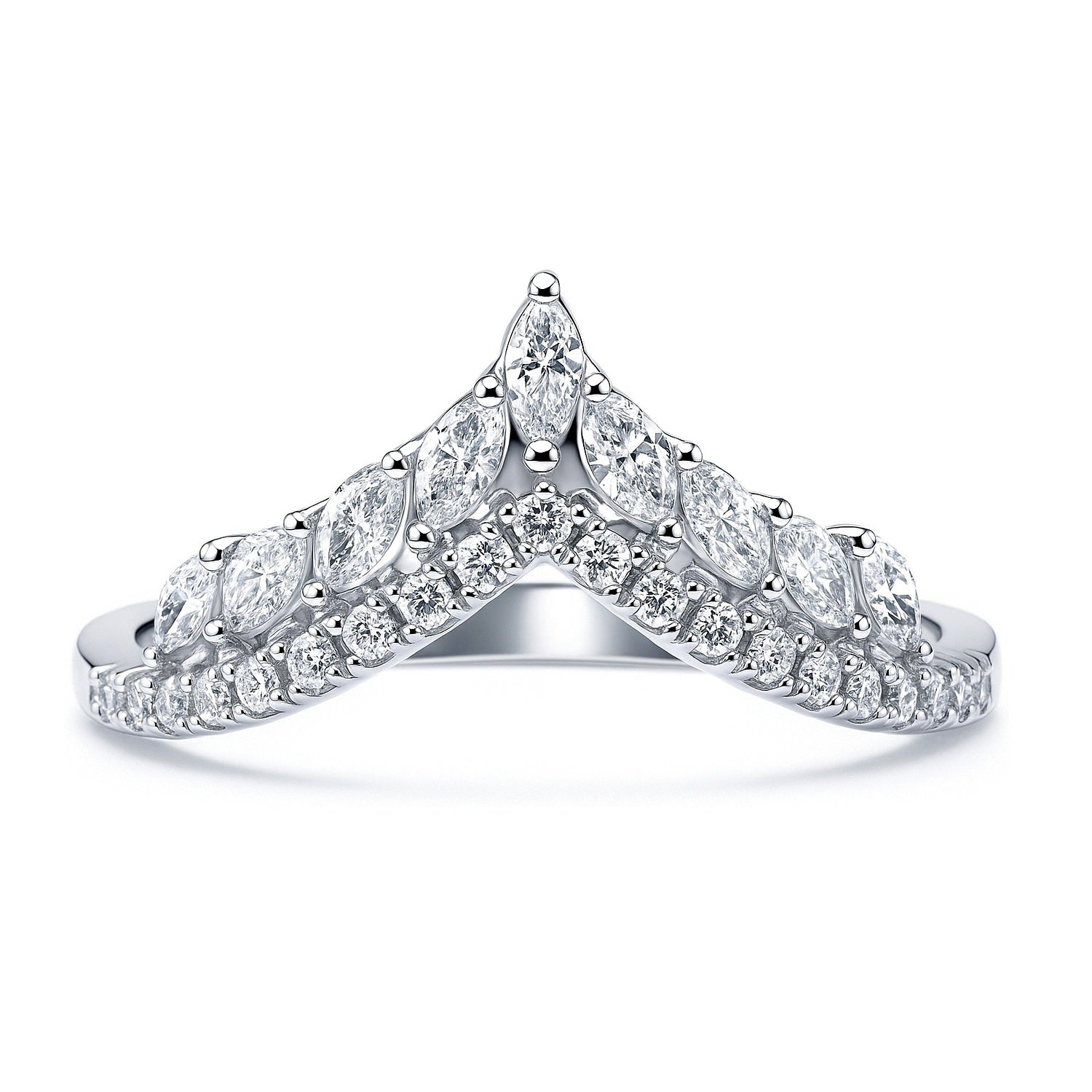 Wishbone Crown V Shaped CZ Eternity Ring in Sterling Silver