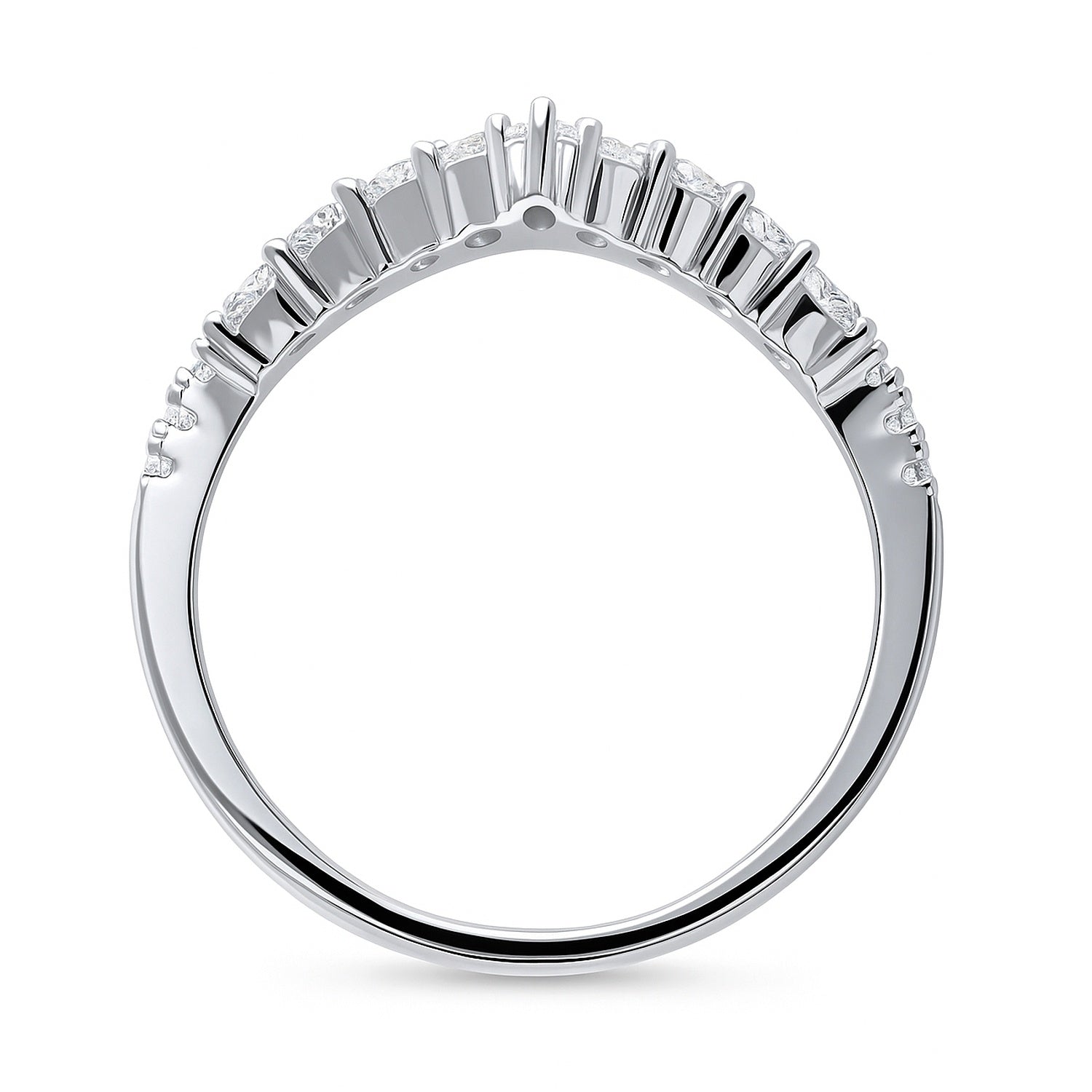 Wishbone Crown V Shaped CZ Eternity Ring in Sterling Silver