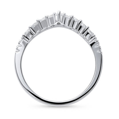 Wishbone Crown V Shaped CZ Eternity Ring in Sterling Silver
