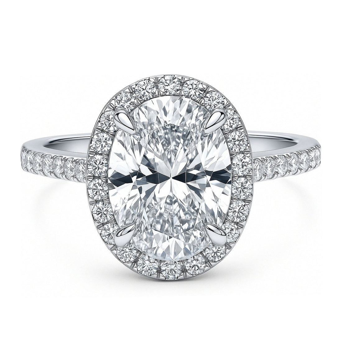 Halo Oval Cut CZ Ring in Sterling Silver