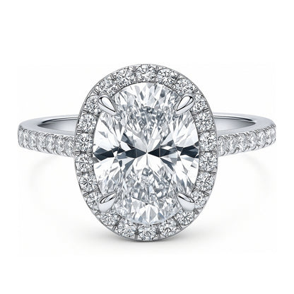 Halo Oval Cut CZ Ring in Sterling Silver