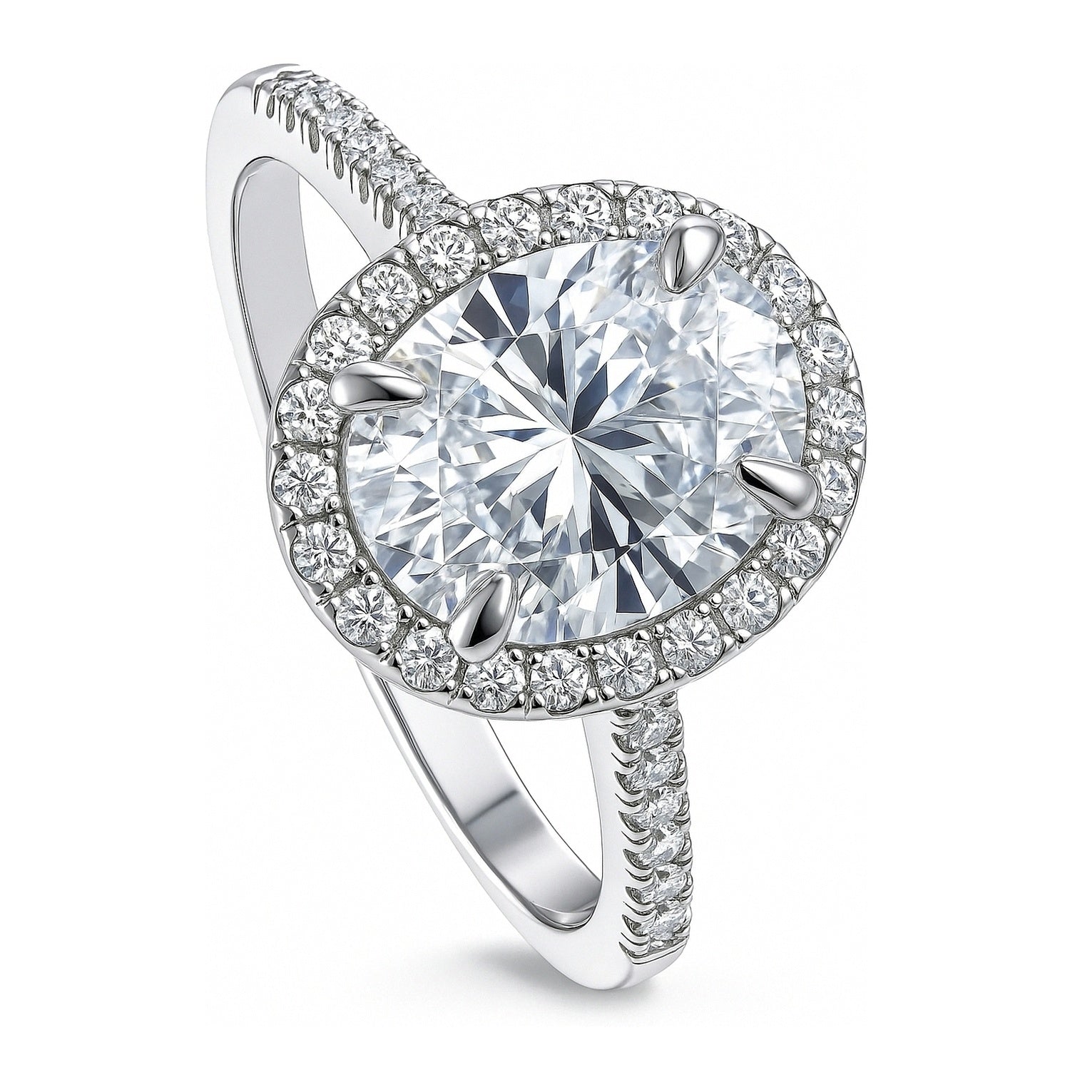 Halo Oval Cut CZ Ring in Sterling Silver