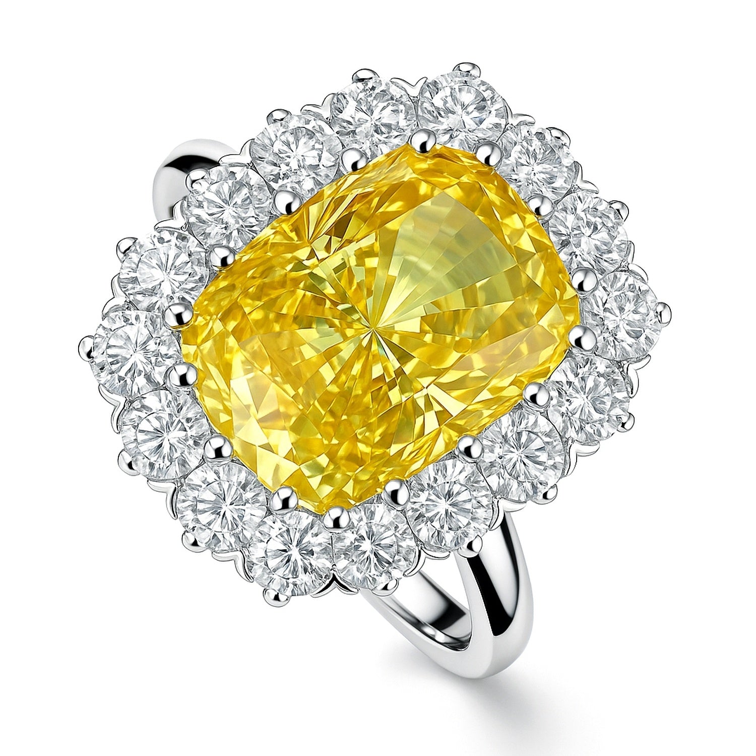 Halo Yellow Cushion CZ Ring in Sterling Silver, 4 of 9