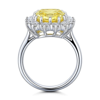 Halo Yellow Cushion CZ Ring in Sterling Silver