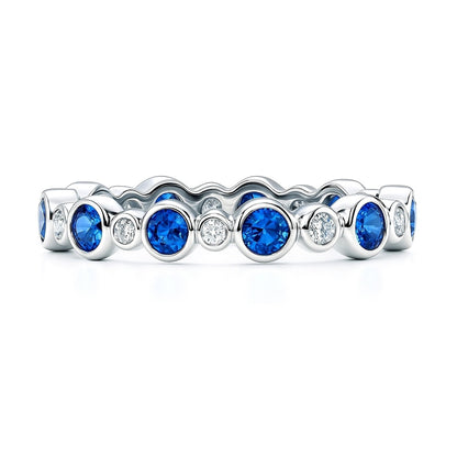 Bubble Sapphire-Blue Bezel CZ Eternity Ring in Sterling Silver