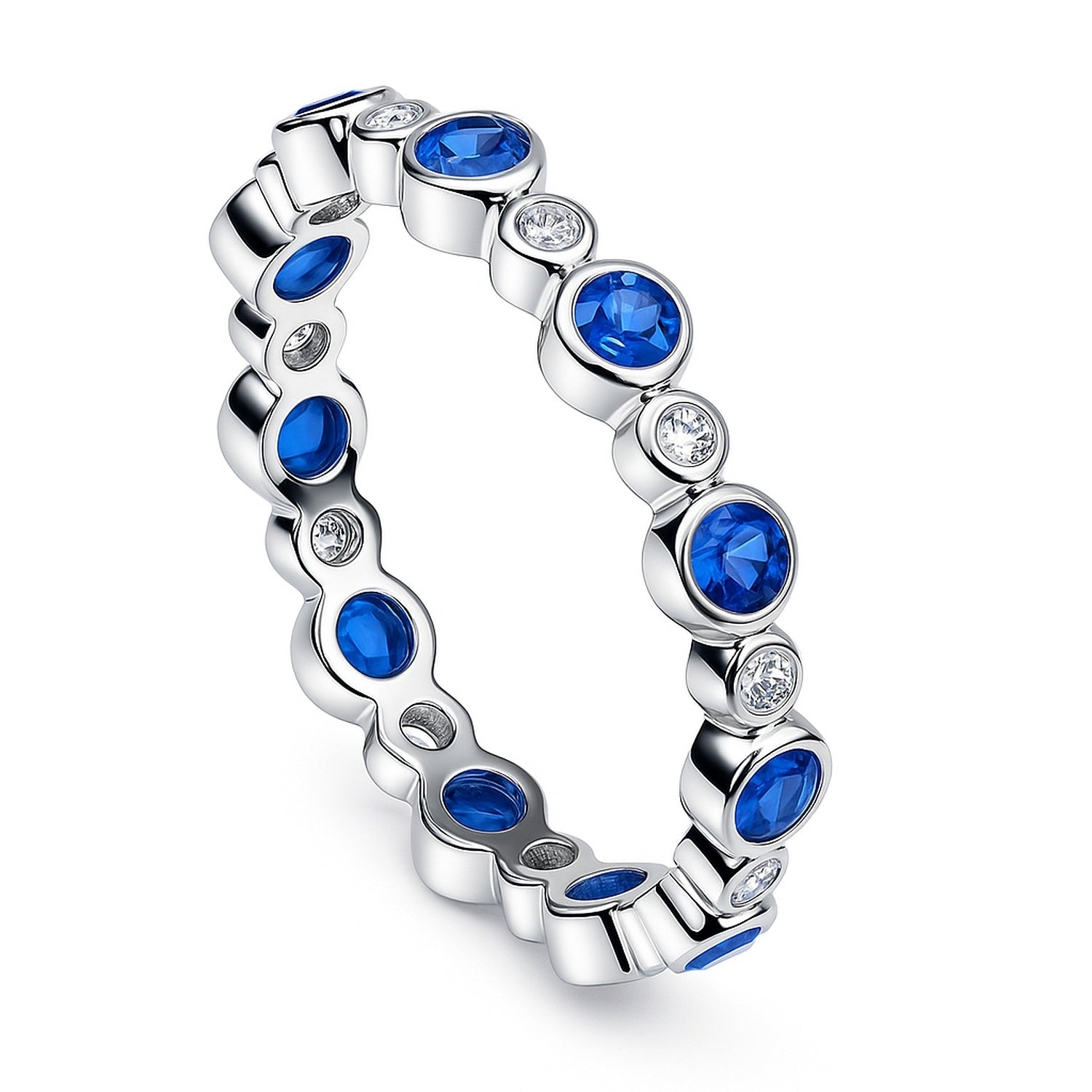 Bubble Sapphire-Blue Bezel CZ Eternity Ring in Sterling Silver, 4 of 9