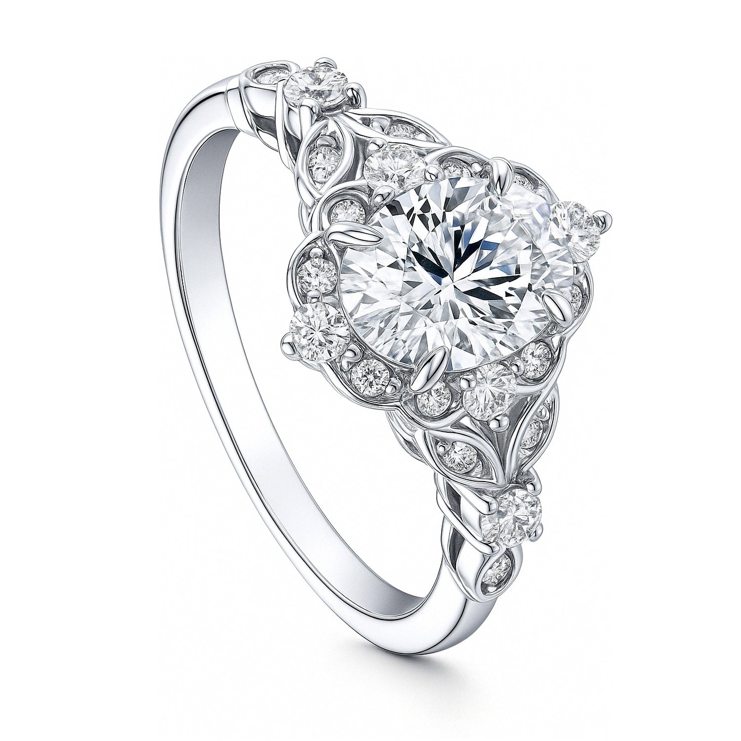 Halo Art Deco Oval CZ Ring in Sterling Silver