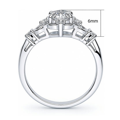 Halo Art Deco Oval CZ Ring in Sterling Silver