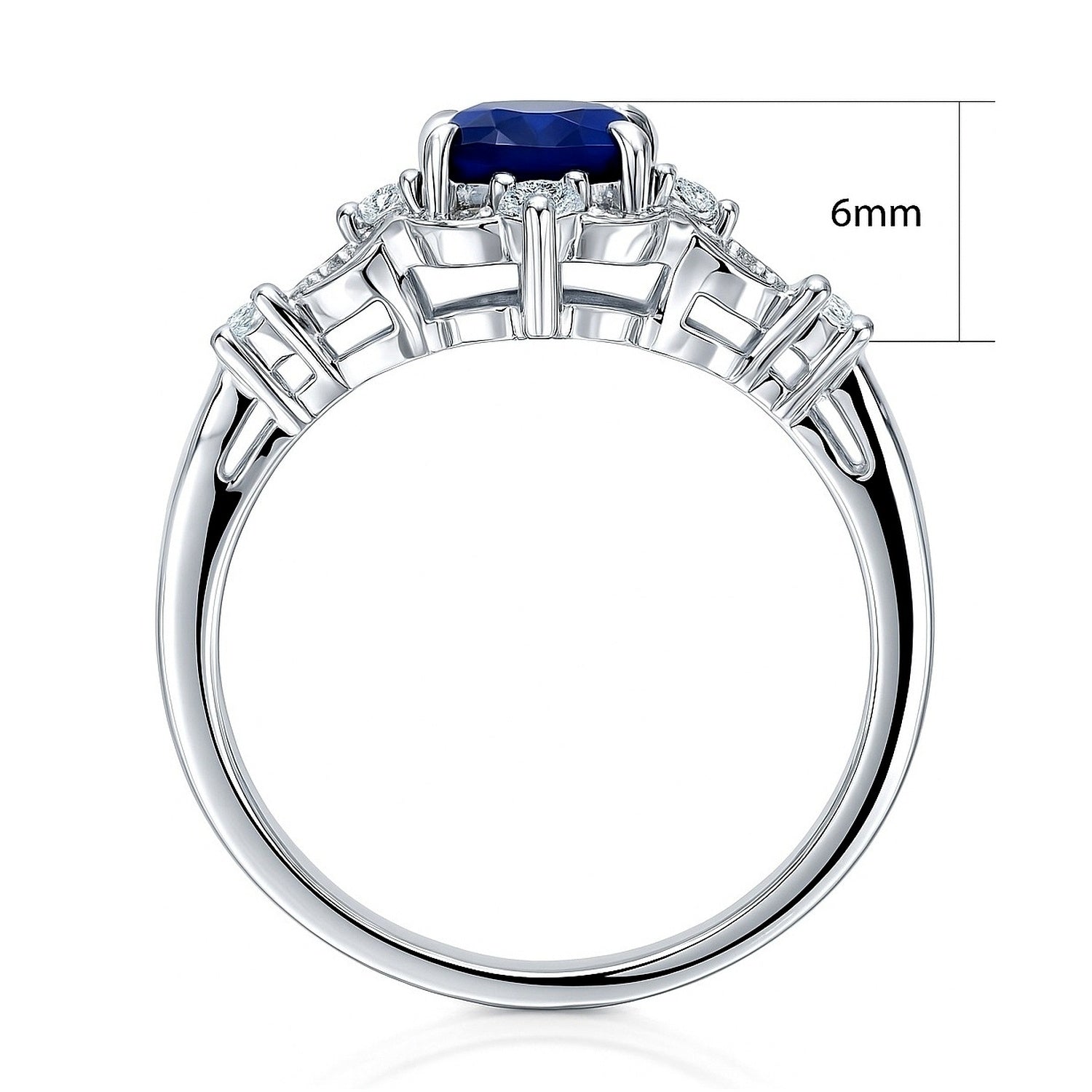Halo Art Deco Sapphire-Blue Oval CZ Ring in Sterling Silver